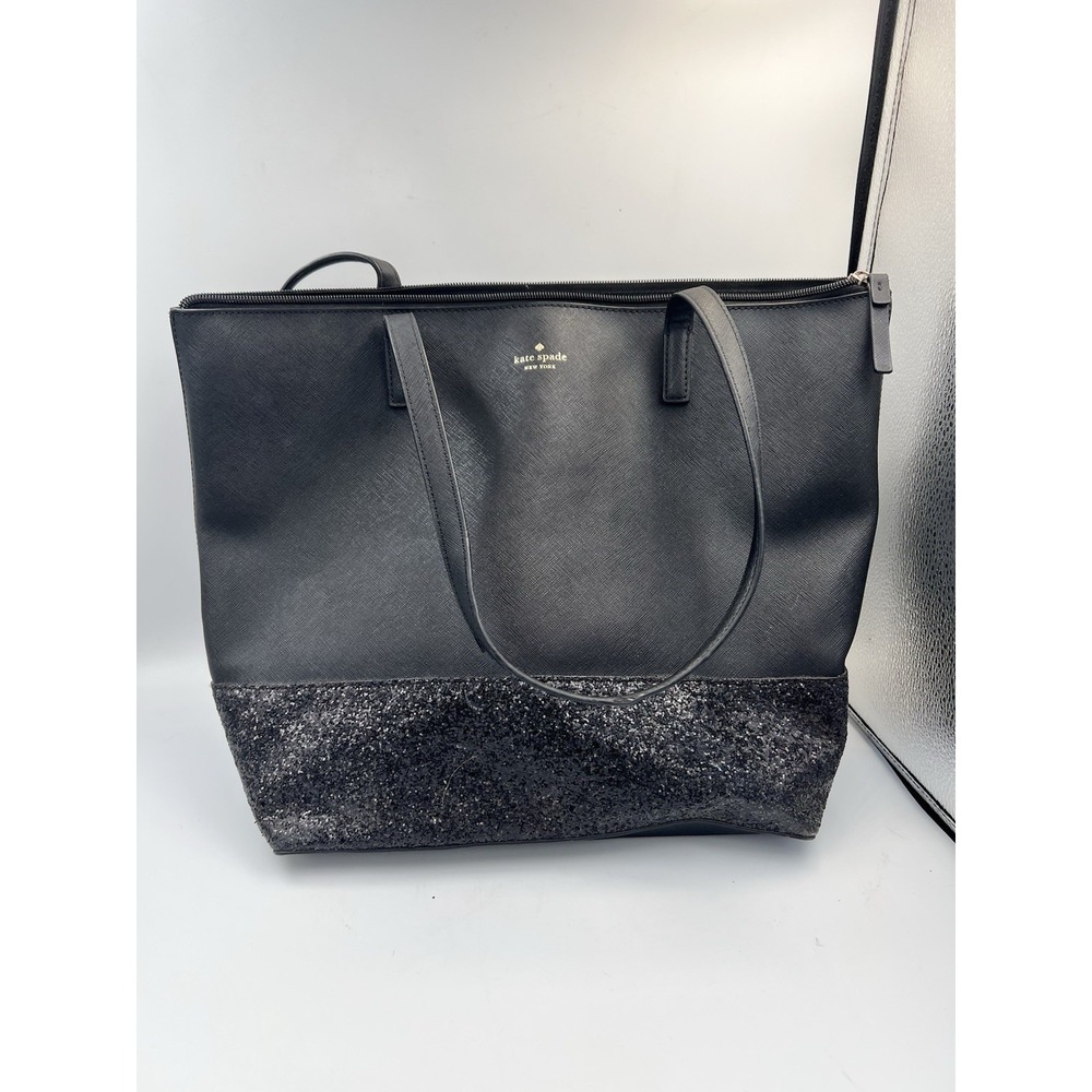 Kate Spade New York Greta Court Penny Black Glitter Large Tote Bag WKRU5613